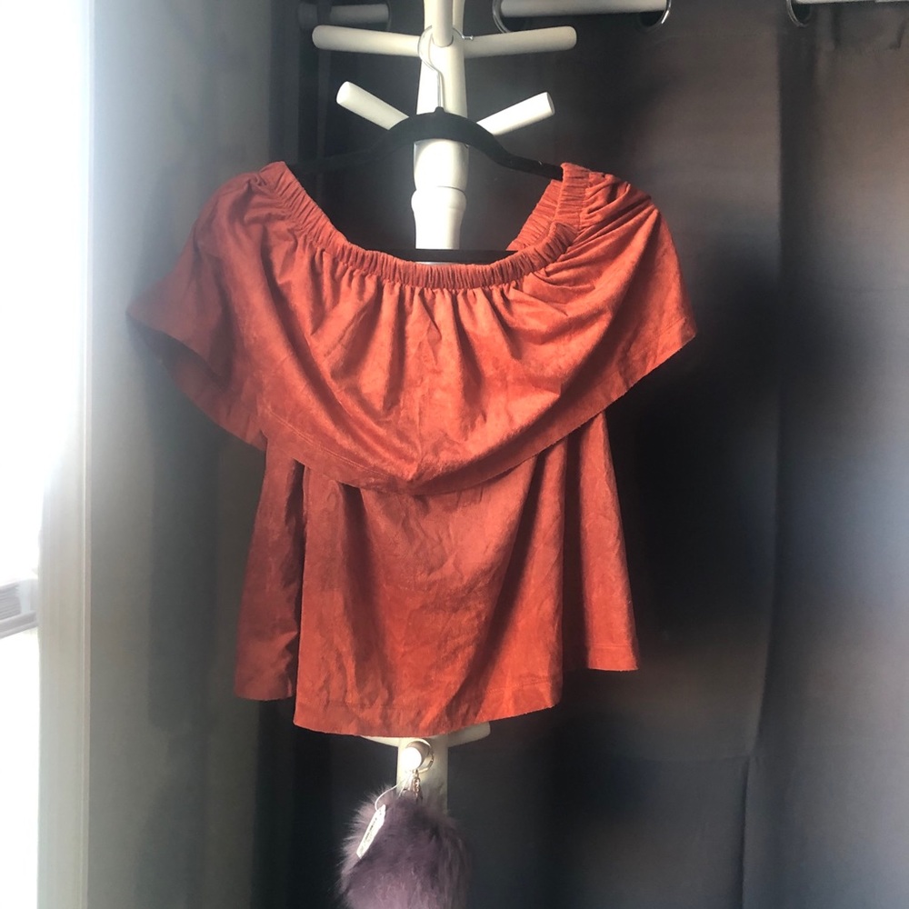 Burnt orange off the shoulder top